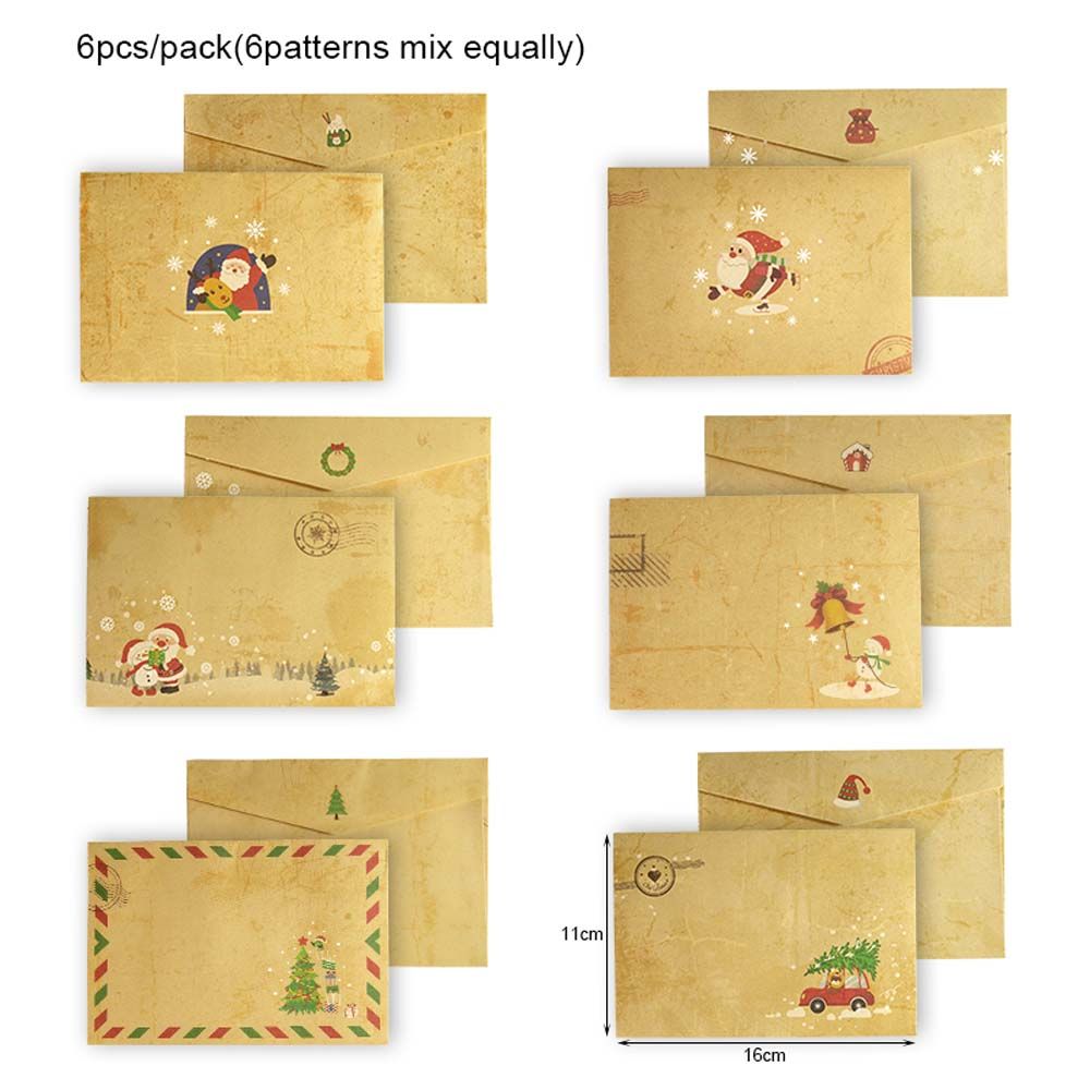 Letter Envelope Kraft - DIY 6枚セット グリーティングカード 招待状 スノーマン ギフトレターペーパー