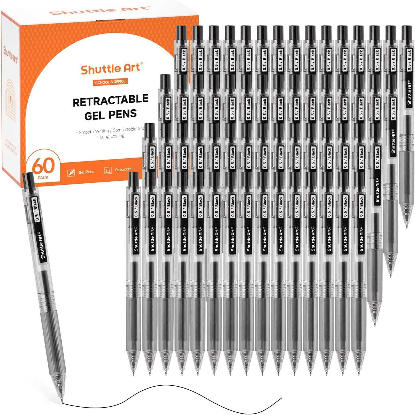 Gel Ink Pen Set - シャトルアート ブラックゲルペン、インクグライドシリーズ 60本セット リトラクタブル 0.5mm 細字