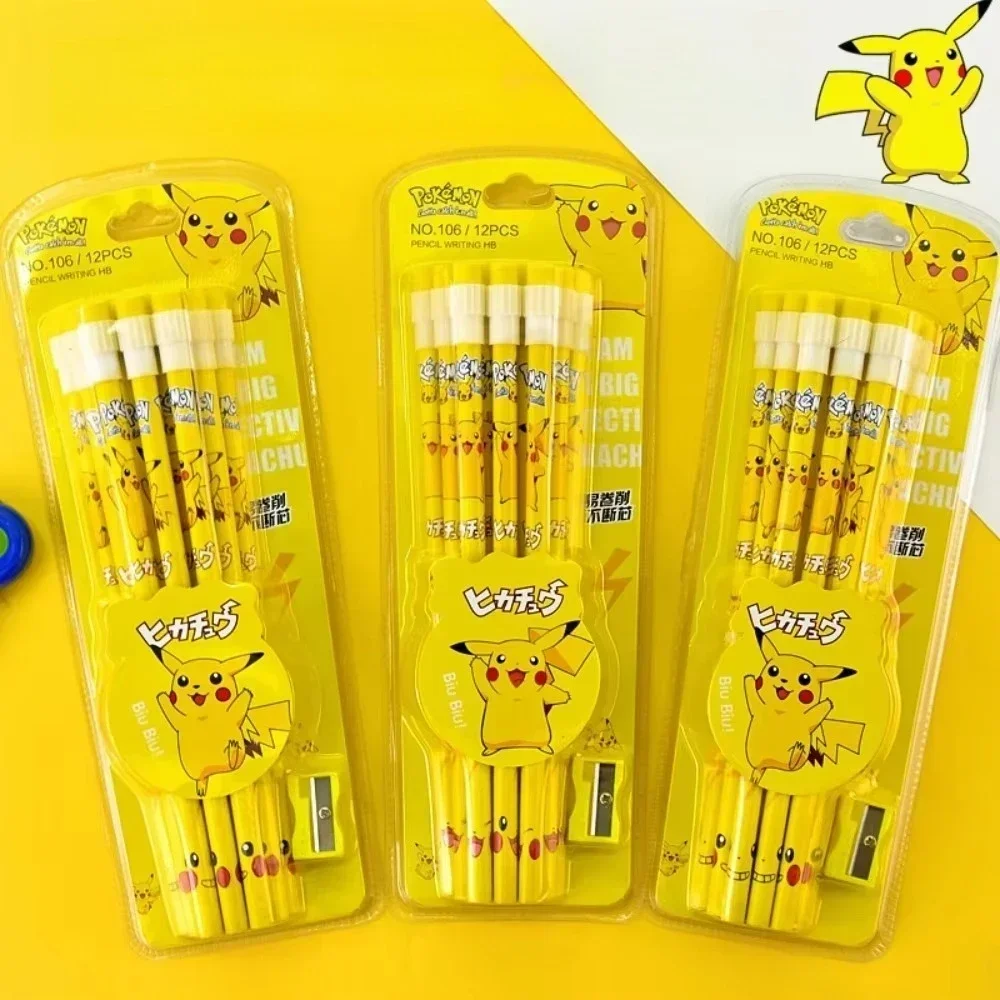 Supply Of Office Stationery - ポケモン鉛筆（消しゴム付き）、鉛筆削り、かわいいピカチュウのアニメフィギュア、文房具、学校用品、オフィス用品、キュートな文具、ギフト。