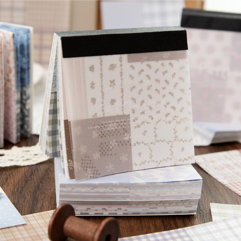 Graph Paper Pad - ジャーナルGO 100枚入り ヴィンテージミックスパターンメモパッド、100枚 グリッド＆ドットノートペーパー クラフト、ジャーナリング、スクラップブック、カード作成用