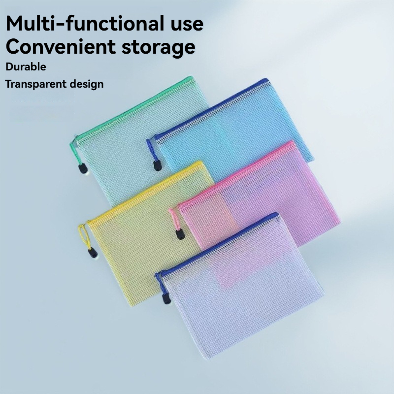 Supply Of Office Stationery - 5 個文具収納フォルダーファイルメッシュジッパーポーチ A4/A5/A6 ドキュメントバッグジップファイルフォルダー学校事務用品