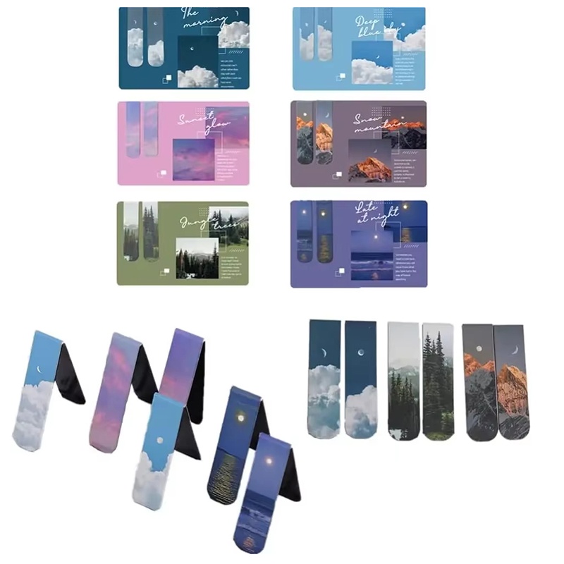 Bookmark Magnetic Clip - 2 個の風景テーマの磁気ブックマークマグネットページマーカー磁気ページクリップ学生教師読書学校文具用