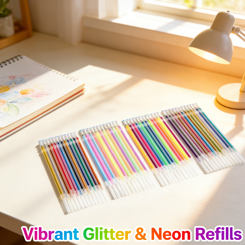 Gel Ink Pen Set - 12-100 個グリッターペンリフィルセットフラッシュマルチカラーゲルペンリフィルコア DIY アートライティング絵画落書きペンリフィル用品