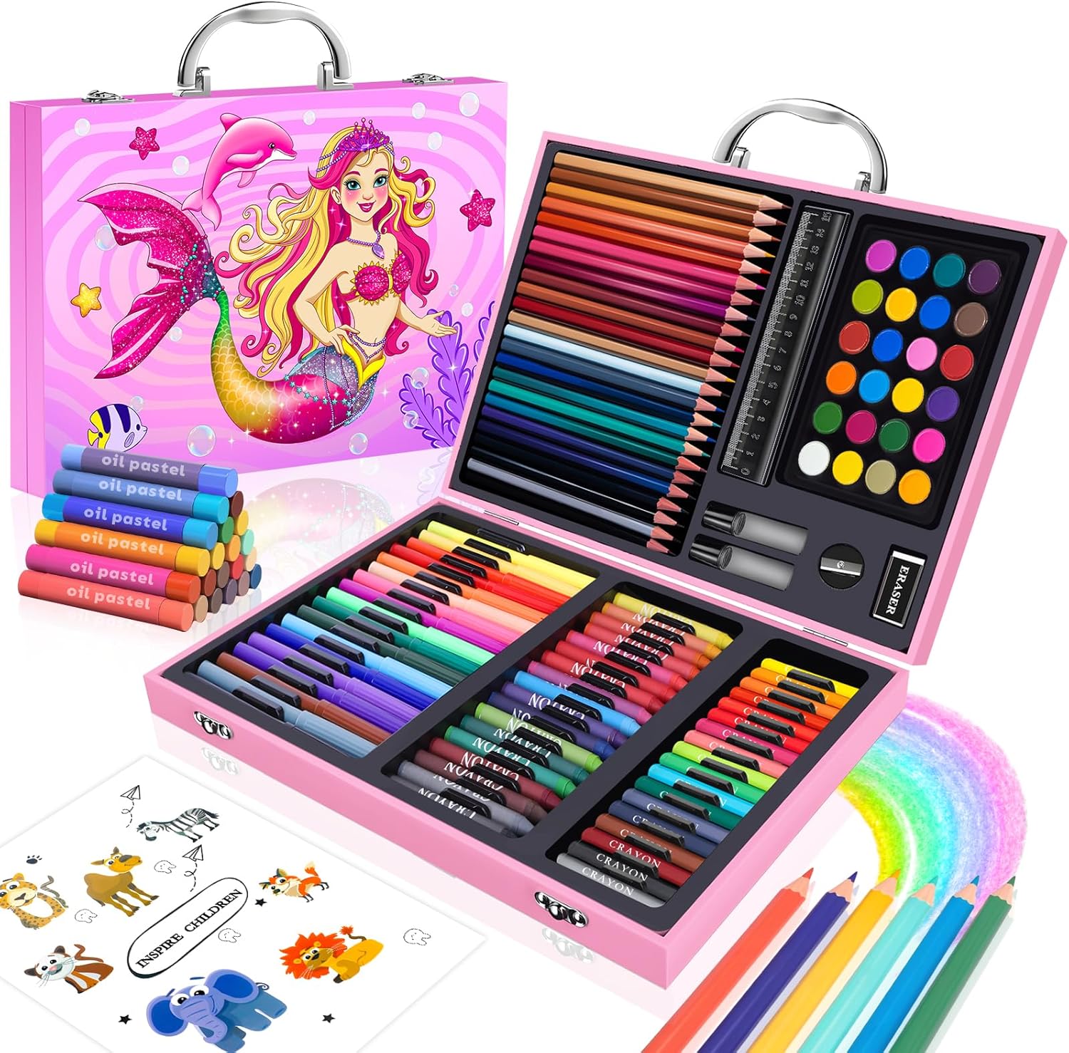 Highlighter Set Pastel - 110個入りアート＆クラフト用品セット、塗り絵ペンセット、マーカー/クレヨン/色鉛筆/オイルパステル/水彩絵の具入り