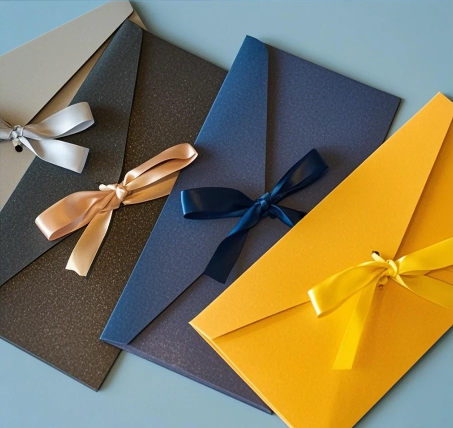 Letter Envelope Kraft - 10個入り、クリエイティブなパール紙製のリボンセット。色とりどりの封筒の装飾に。厚手でレトロなデザインの文具で、結婚祝いのギフト包装に最適。