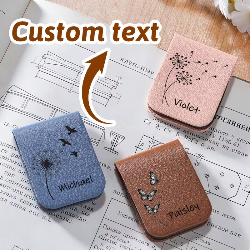 Bookmark Magnetic Clip - タンポポのデザインとカスタム名が入ったパーソナライズされたフェイクレザー製マグネットブックマーク、スタイリッシュなブックアクセサリー、完璧なギフト