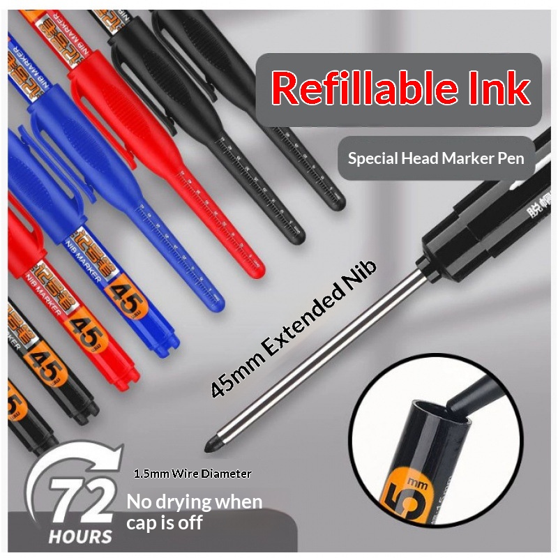 Whiteboard Marker Set - 12/2本入り 45mm深穴マーカーペン ロングニブヘッド カーペンターペン 防水 木工/オフィス用