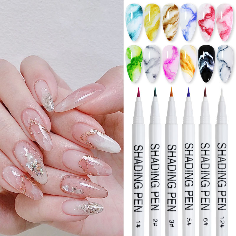 Gel Ink Pen Set - UVジェルネイルアートペン マーブリングマニキュア用 抽象画ブラシ DIYスマッジインク描画ツールキット