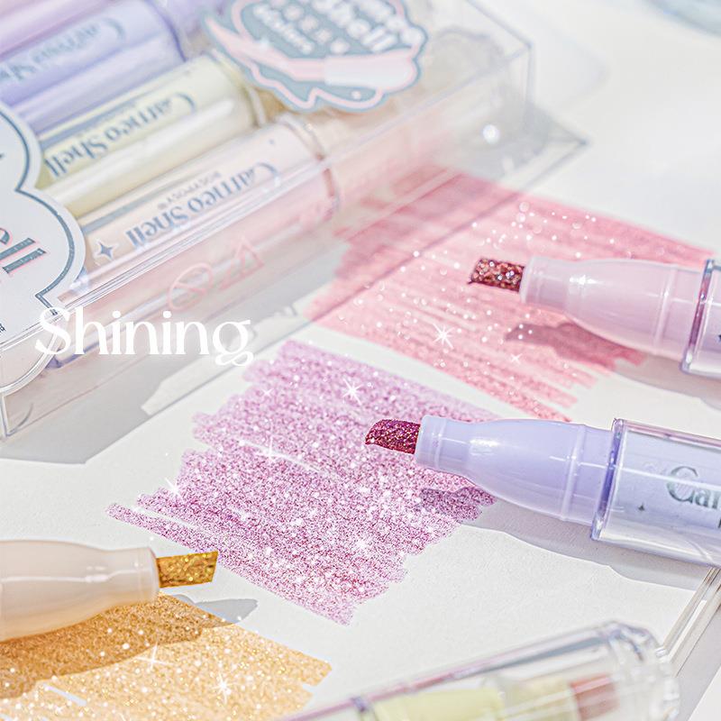 4 色/セットグリッターハイライターペンファインフラッシュマ - Highlighter Set Pastel のレビューと価格