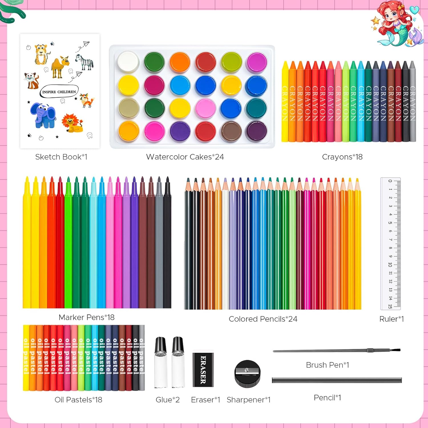 110個入りアート＆クラフト用品セット、塗り絵ペンセット、マ - Highlighter Set Pastel のレビューと価格