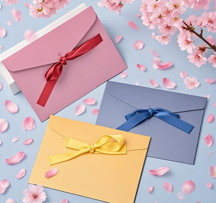 10個入り、クリエイティブなパール紙製のリボンセット。色とり - Letter Envelope Kraft のレビューと価格