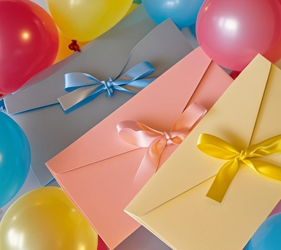 10個入り、クリエイティブなパール紙製のリボンセット。色とり - Letter Envelope Kraft のレビューと価格
