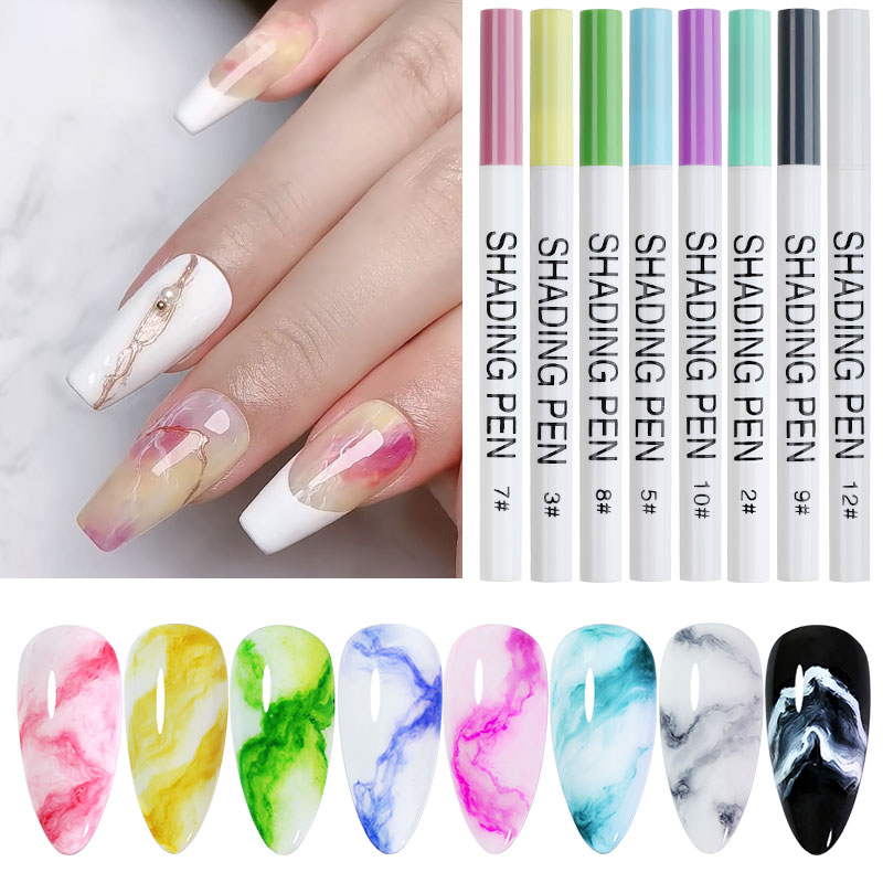 UVジェルネイルアートペン マーブリングマニキュア用 抽象画 - Gel Ink Pen Set のレビューと価格